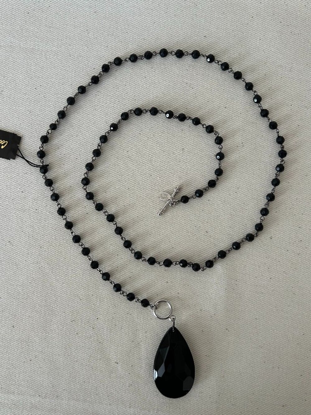 Cookie Lee Black Beaded Necklace Black Teardrop Pendant - NWT